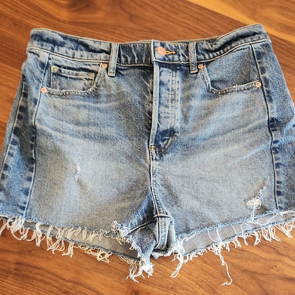 Express Light Blue Distressed Denim Cutoff Shorts